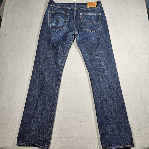 Levis 501 Jeans Mens Size 35x32.5 Straight Fit Cotton Denim Blue Distressed Worn - Picture 11 of 16